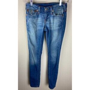 True Religion Womens Skinny Jeans Blue Size 27  Medium Wash Button Zip Denim